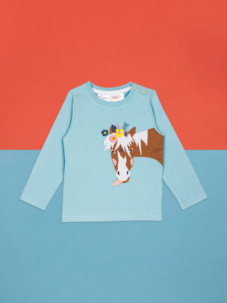 Blade & Rose Bella the Horse Top - bold, bright and fun! This gorgeous pale blue top features a playful horse design. Sold by Say It Baby Gifts