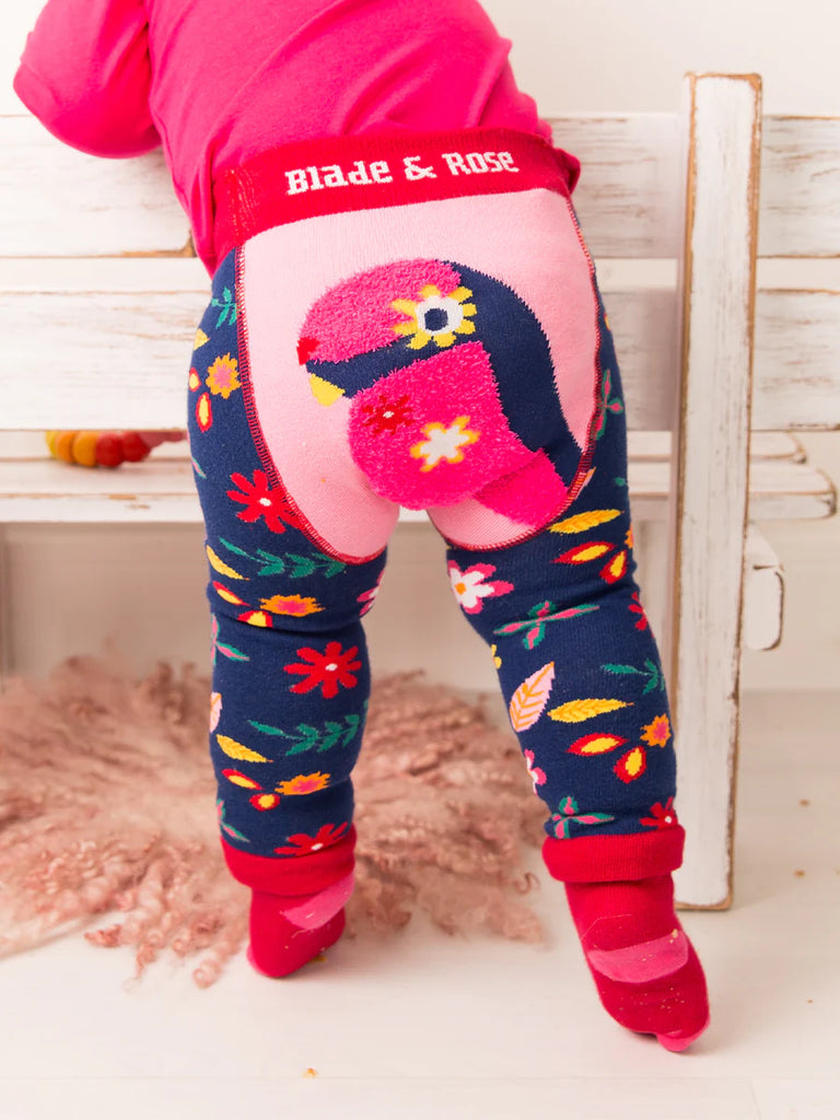 Blade & Rose Layla the Parrot Leggings- bold, bright and fun! These fab leggings feature a vibrant pink and navy design, with beautiful multi-coloured flowers on the legs and a playful Layla the Parrot print on the bottom.