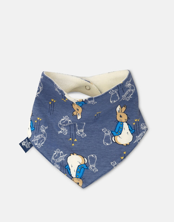 Blade & Rose Peter Rabbit Modern Mix Bib - bold, bright and fun! This gorgeous bandana bib in dark blue features an adorable Peter Rabbit design. Sold by Say It Baby Gifts
