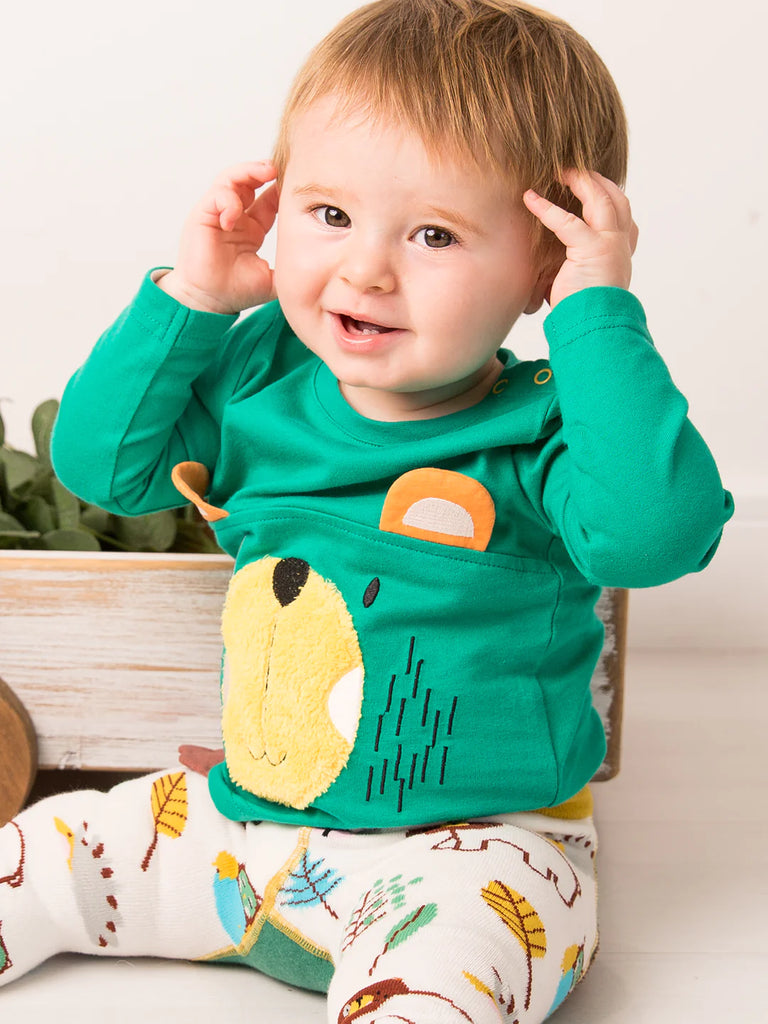 Blade & Rose Wild Woodland Top - bold, bright and fun! This vibrant green top features this a sweet fluffy bear design and 3D ears and paws! Sold by Say It Baby Gifts