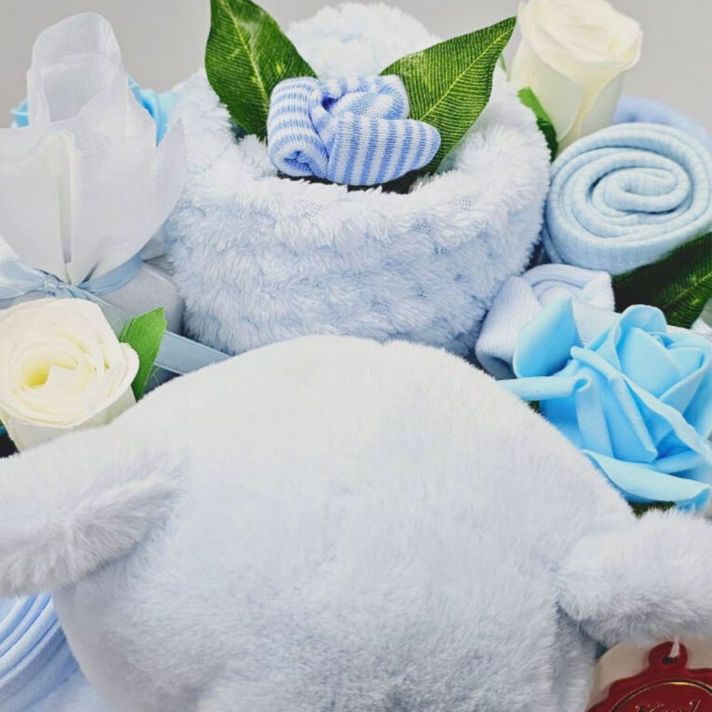 Deluxe Baby Boy Gift Flower Basket by Say It Baby Gifts. Unique Baby Boy Gift Basket