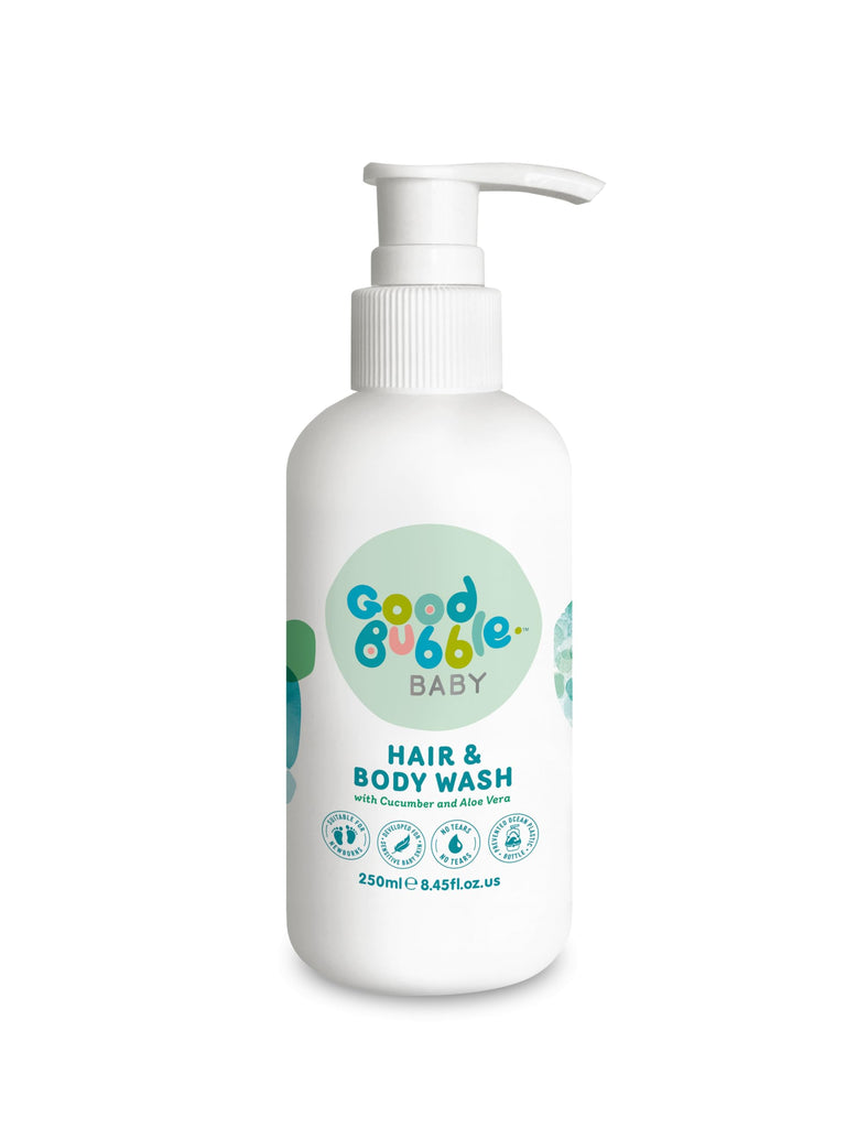 Good Bubble Baby Hair &amp; Body Wash - made with soothing cucumber and aloe vera to help cleanse and hydrate delicate baby skin. 250ml.