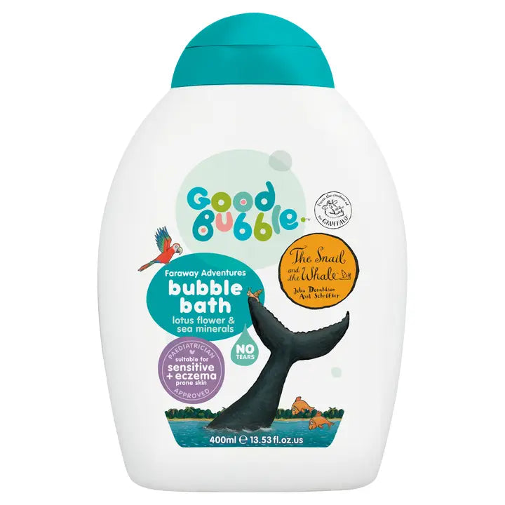 Good Bubble the Snail and the Whale Bubble Bath&nbsp; - a gorgeous bubble bath created with lotus flowers and sea minerals, containing at least 98% naturally derived ingredients to help maintain the skin’s natural moisture. 400ml.