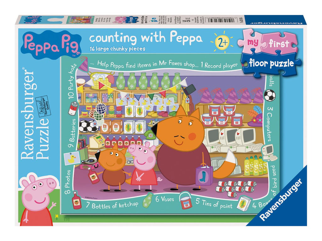 Peppa Pig Counting With Peppa 16 Piece Giant Floor Puzzle - a bright and colourful jigsaw puzzle inspired by Peppa Pigs and friends.