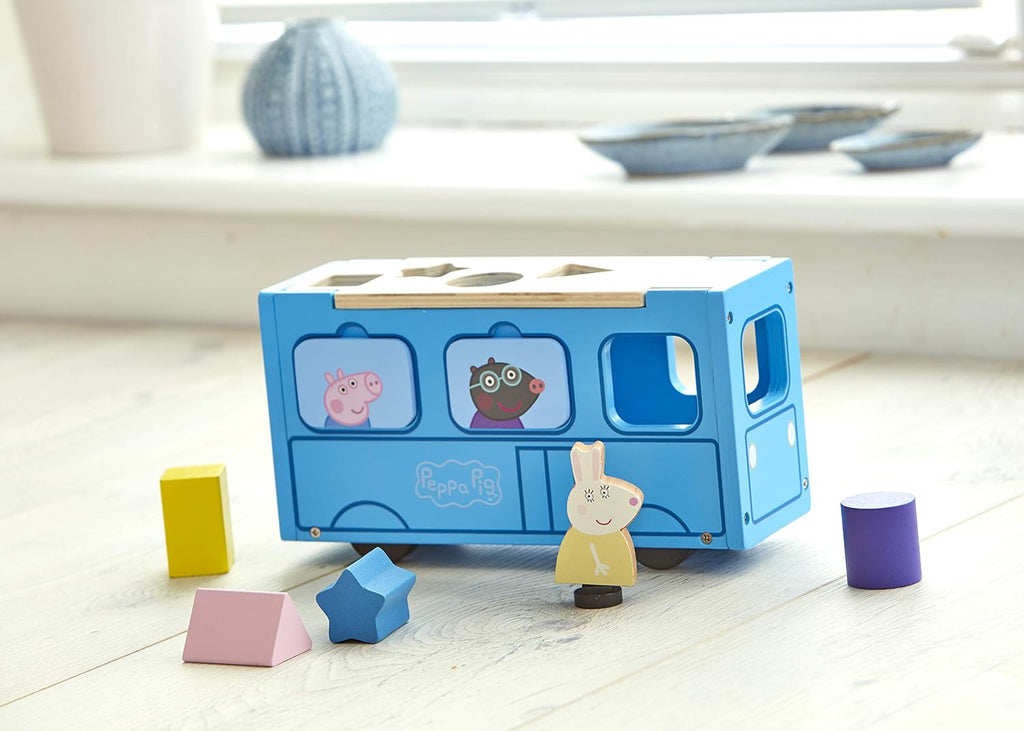 Peppa Pig Wooden School Bus Shape Sorter. Sold by Say It Baby Gifts