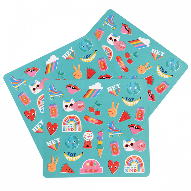 Rex London Top Banana Stickers - Three sheets of colourful stickers from the Top Banana collection including loveheart, cherry and rainbow designs.