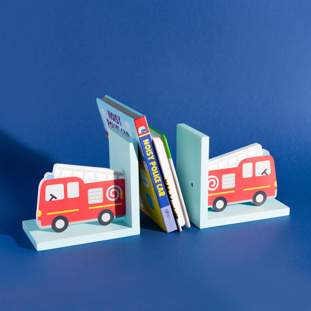 Sass & Belle Red Fire Engine Bookends. Sold by Say It Baby Gifts