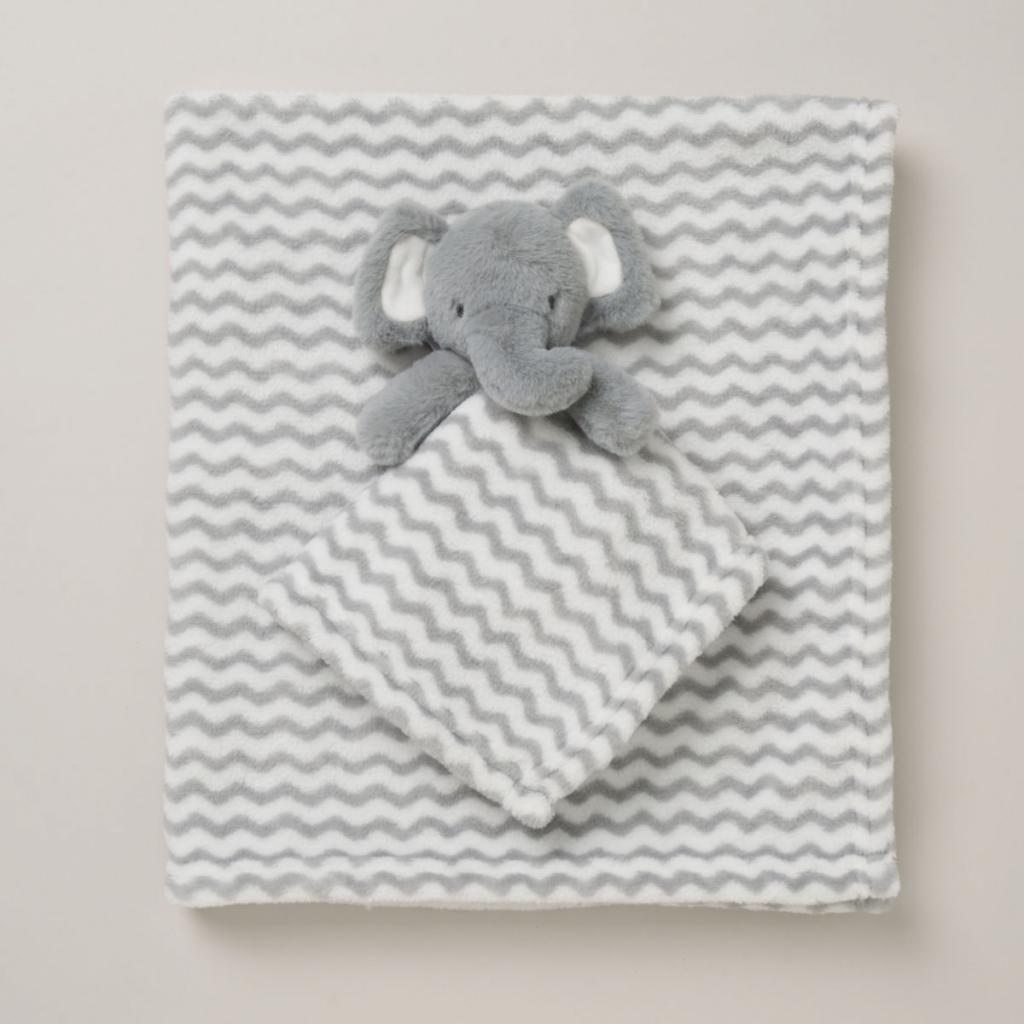 Elephant Comforter and Wrap Set - a super soft grey and white blanket and a matching elephant comforter.