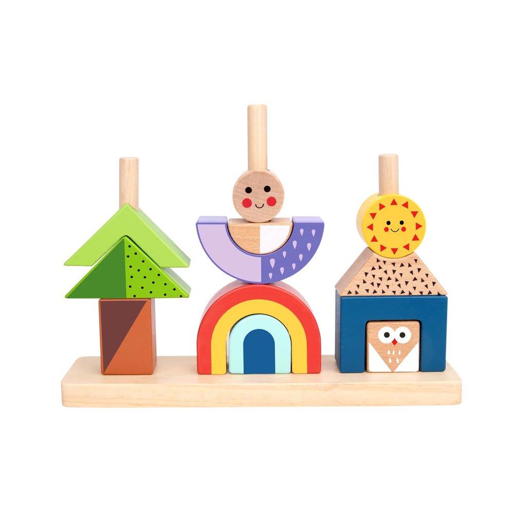Tooky Toy Wooden Shadow Stacking Game - a great combo of classic wooden ring stacking toy with a multi-shape, multi-colour game of copying shadow images and getting the order right. Sold by Say It Baby Gifts