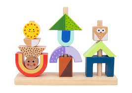 Tooky Toy Wooden Shadow Stacking Game - a great combo of classic wooden ring stacking toy with a multi-shape, multi-colour game of copying shadow images and getting the order right. Sold by Say It Baby Gifts