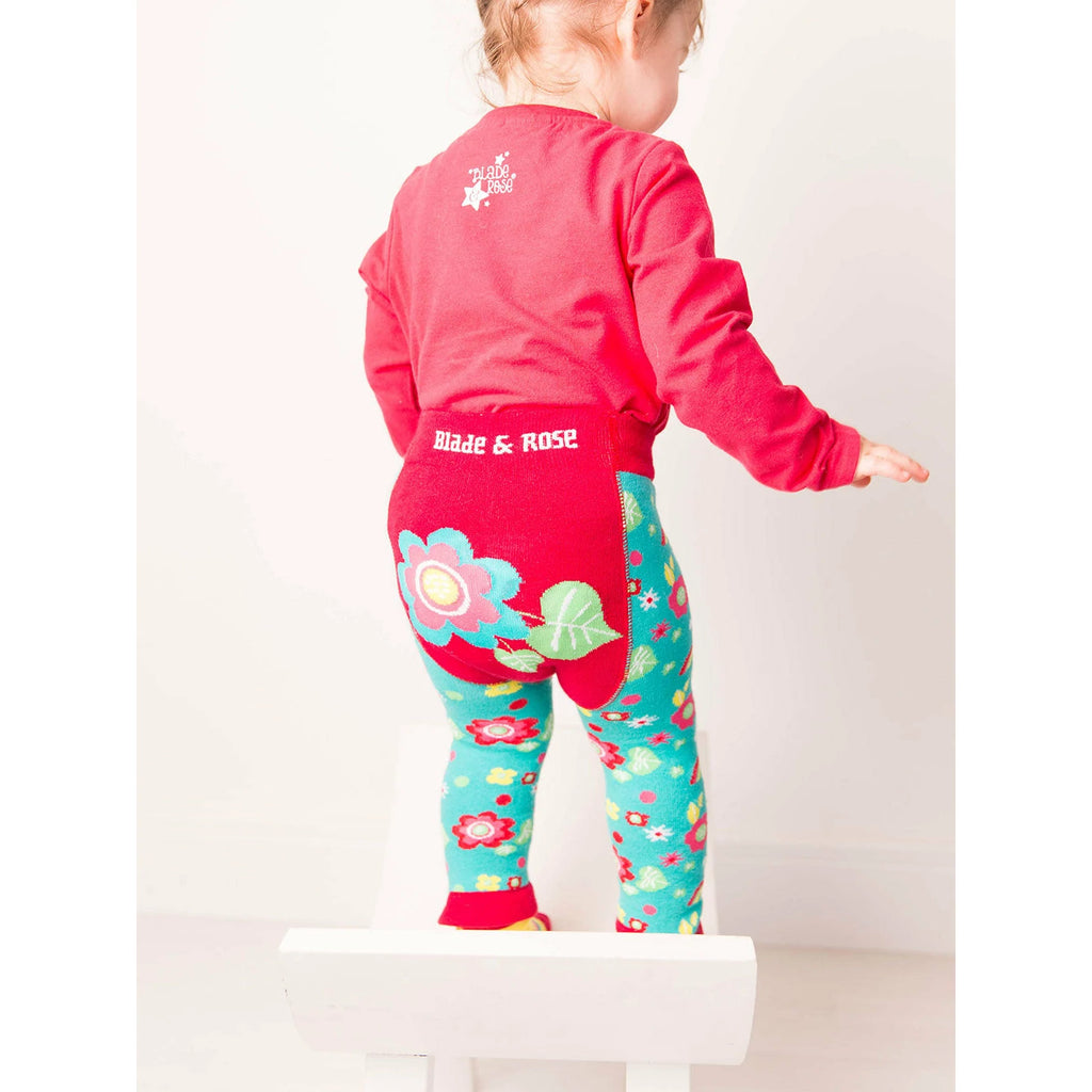 Blade & Rose Floral Garden Leggings - bold, bright and fun! These fab leggings feature a gorgeous foral pattern on a bright teal background, with a contrasting magenta pink bum.