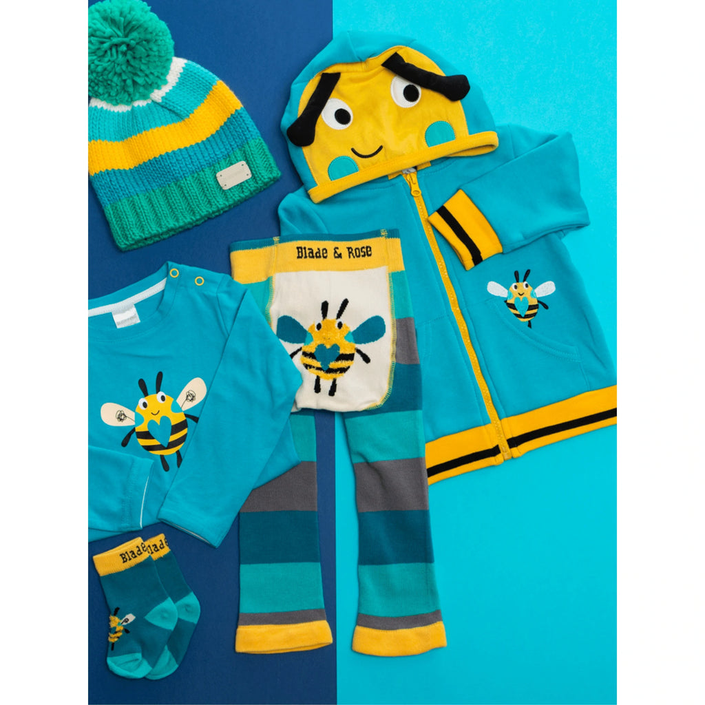 Blade & Rose Buzzy Bee Hoodie - a gorgeous blue and yellow hoodie with a fun Buzzy Bee character on the hood with 3D antenna for buzzing around!