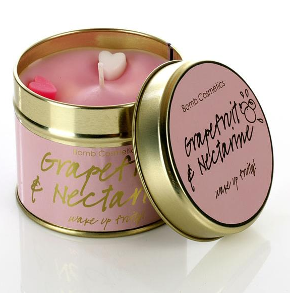 Bomb Cosmetics Grapefruit and Nectarine Tin Candle by Bomb Cosmetics is created using bergamot and grapefruit essential oils. Sold by Say It Baby Gifts