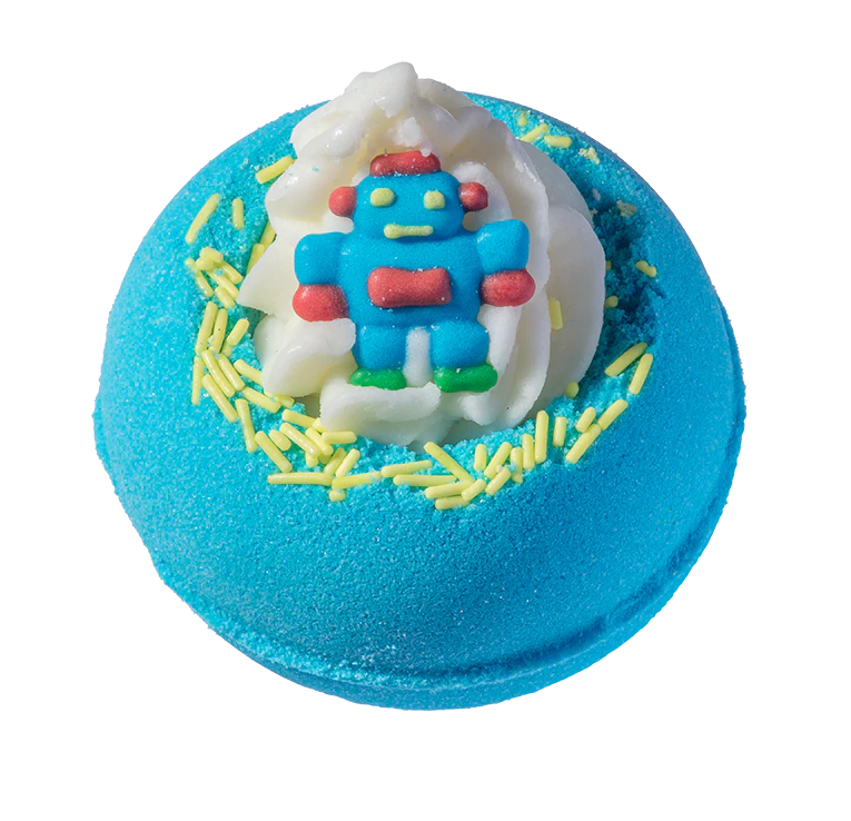 This Bomb Cosmetics Robo-Bomb Bath Blaster features a fun Robot character who fizzes away creating a fun bath time experience! Combining pure cedarwood & vetiver essential oils it has a masculine scent with light citrus notes. 160g. Sold by Say It Baby Gifts