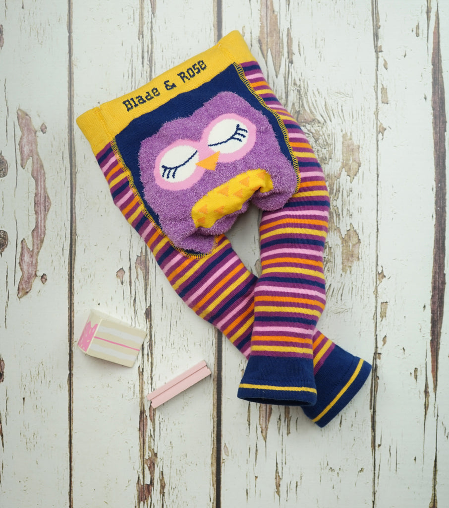 Blade & Rose Betty Owl Leggings - bold, bright and fun! These fab leggings are multi-striped with a gorgeous fluffy Betty Owl design on the bum.. Sold by Say It Baby Gifts