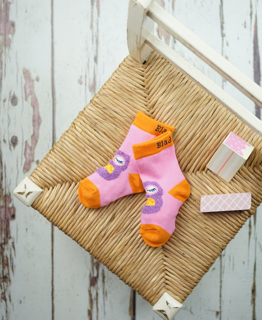  Blade & Rose Betty Owl Socks - bold, bright and fun! These gorgeous socks in pink and orange have a gorgeous owl design. Sold by Say It Baby Gifts