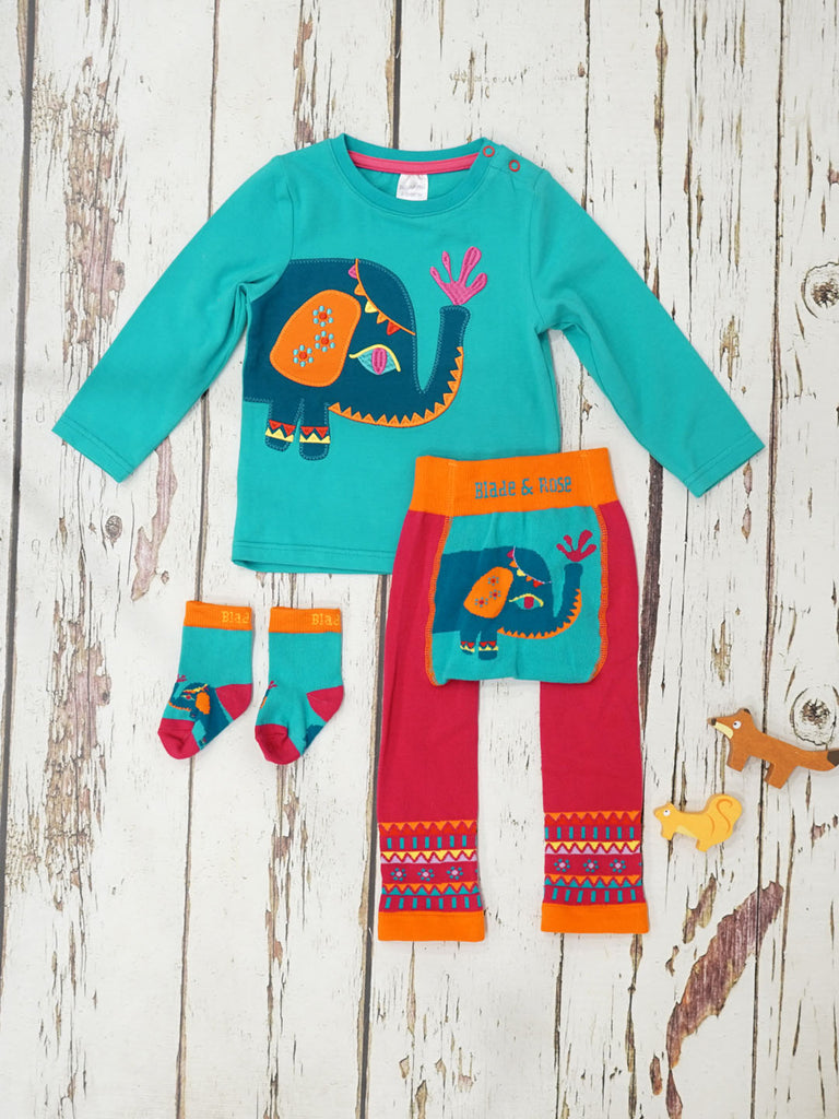 Blade & Rose Ellis The Elephant Top - bold, bright and fun! This gorgeous top has a lovely elephant design with a colour combination of hot pink, dark jade and rustic orange, and complete with embroidered embellishments.. Sold by Say it Baby Gifts