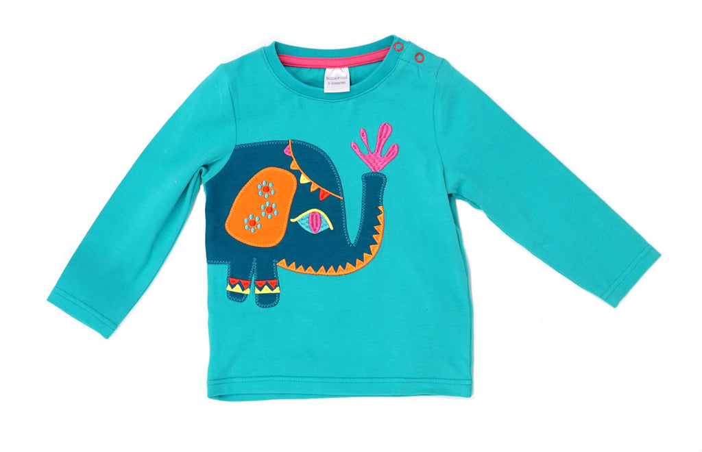 Blade & Rose Ellis The Elephant Top - bold, bright and fun! This gorgeous top has a lovely elephant design with a colour combination of hot pink, dark jade and rustic orange, and complete with embroidered embellishments.. Sold by Say it Baby Gifts