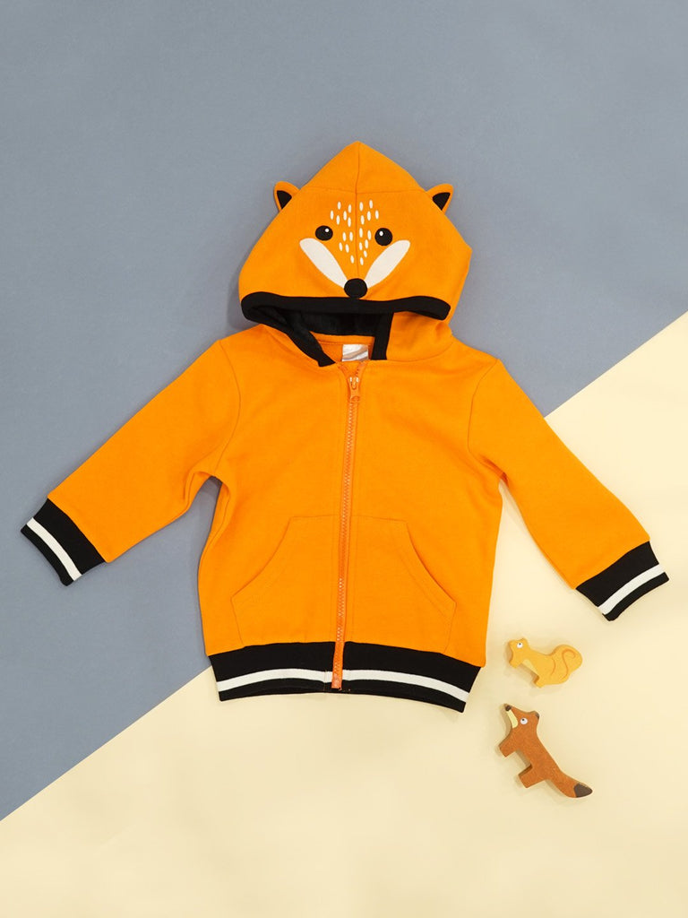 Blade & Rose Fox Hoodie - a gorgeous bright orange hoodie with contrasting black design with fun hood in the shape of a fox - complete with perky ears!. Sold by Say It Baby Gifts.