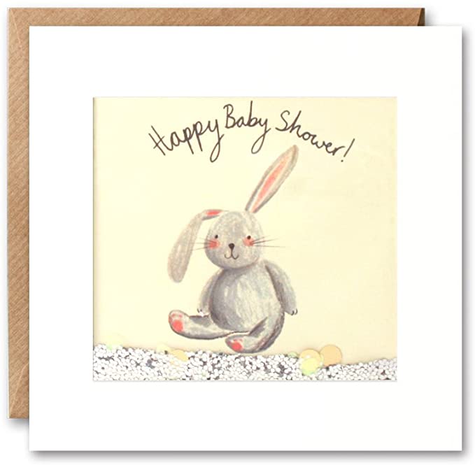 Happy Baby Shower Bunny Card - James Ellis Shakies card. Sold by Say It Baby Gifts