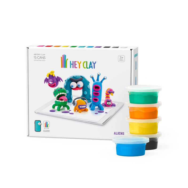 HEY CLAY Aliens Modeling Set. Sold by Say It Gifts. This air-drying modelling set comes with 15 tub of colourful clay, sculpting tools and a fun interactive app - everything need to create these awesome alien