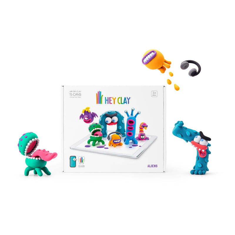 This set includes the free exciting app that will help kids turn their clay modeling into creative fun. By performing simple actions and making basic shapes from the clay, kids will learn step-by-step how to sculpt awesome characters and create their own masterpieces. 