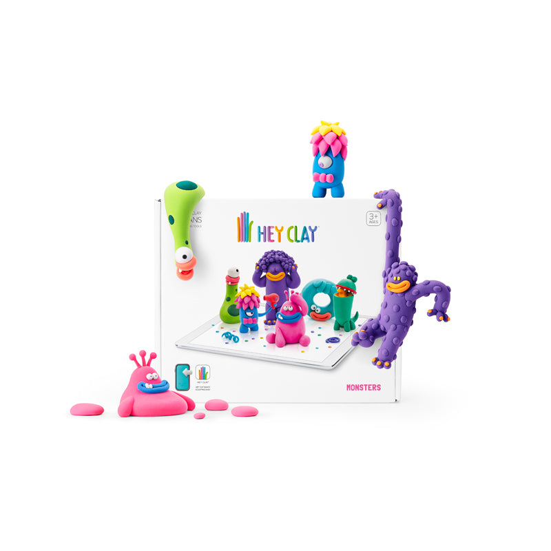HEY CLAY Monsters Modelling Set- Sold by Say It Baby Gifts. This air-drying modelling set comes with 15 tub of colourful clay, sculpting tools and a fun interactive app - everything need to create these quirky monster dudes!