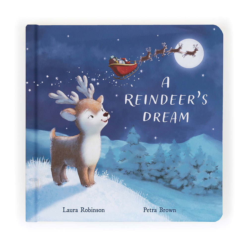 Jellycat A Reindeer's Dream Book - a gorgeous chunky hardback book with a wonderland of pictures. Sold by Say It Baby Gifts