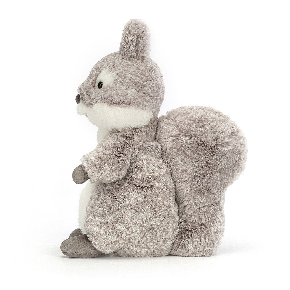 Jellycat Ambrosie Squirrel - a gorgeous peeble-grey squirrel with a big squishy tail, fuzzy tum and suedey grey paws. AMB3S. Sold by Say It Baby Gifts