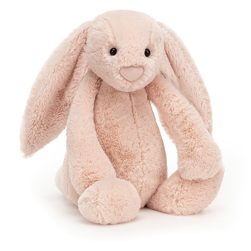Jellycat Bashful Blush Bunny - Large. This super soft bashful Jellycat bunny has gorgeous soft raspberry cream fur, long floppy ears and a cute bob tail.