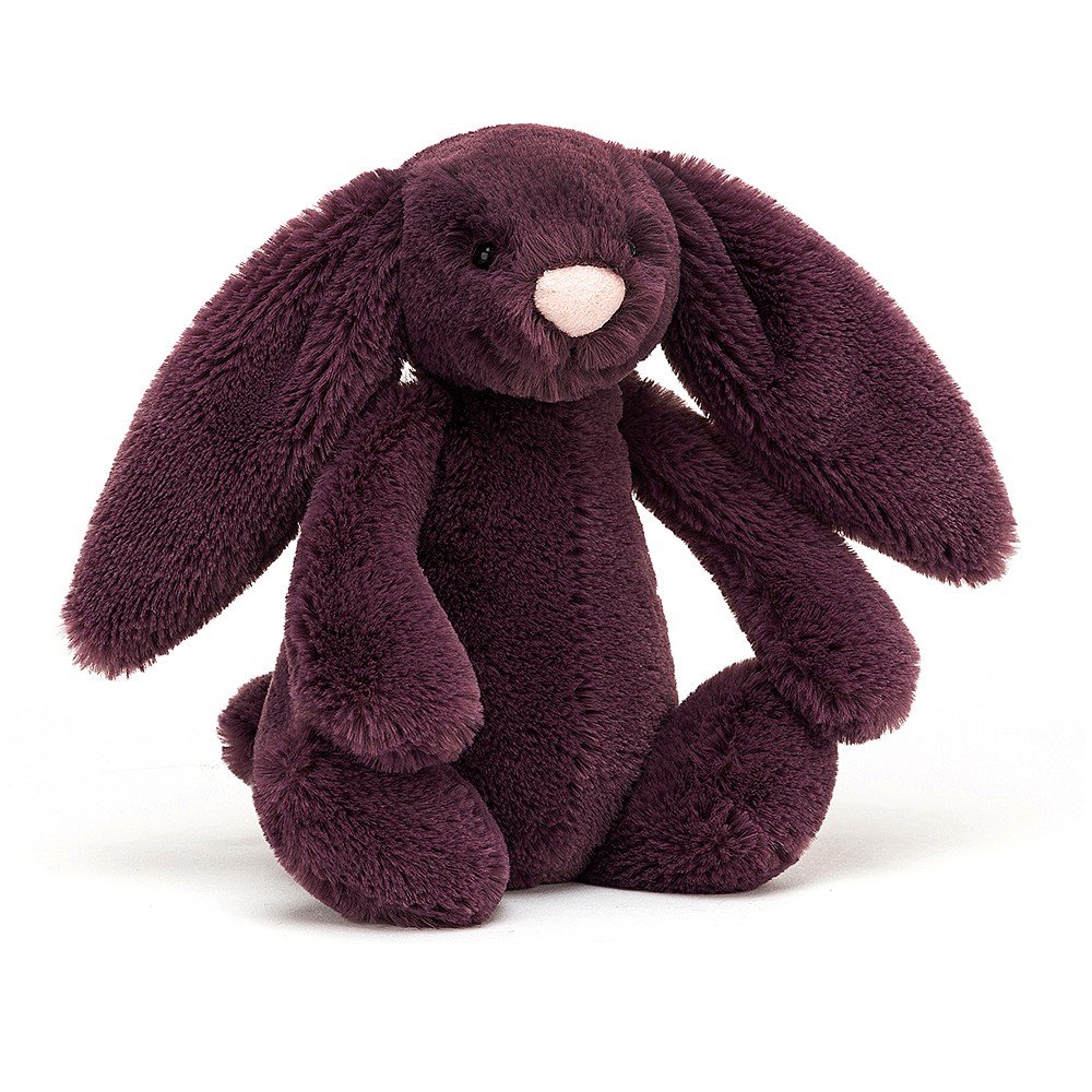 Jellycat Bashful Plum Bunny - Small. This little plum pudding of a bunny has dreamy-soft rich purple fur and the cutest bob tail.