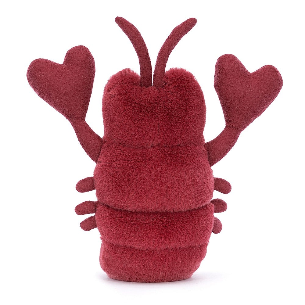 Jellycat Love-Me Lobster Love Me Lobster has the softest suedey heart claws and a matching tail in plum-purple fur. LOV3ML. Sold by Say It Baby Gifts. Back view