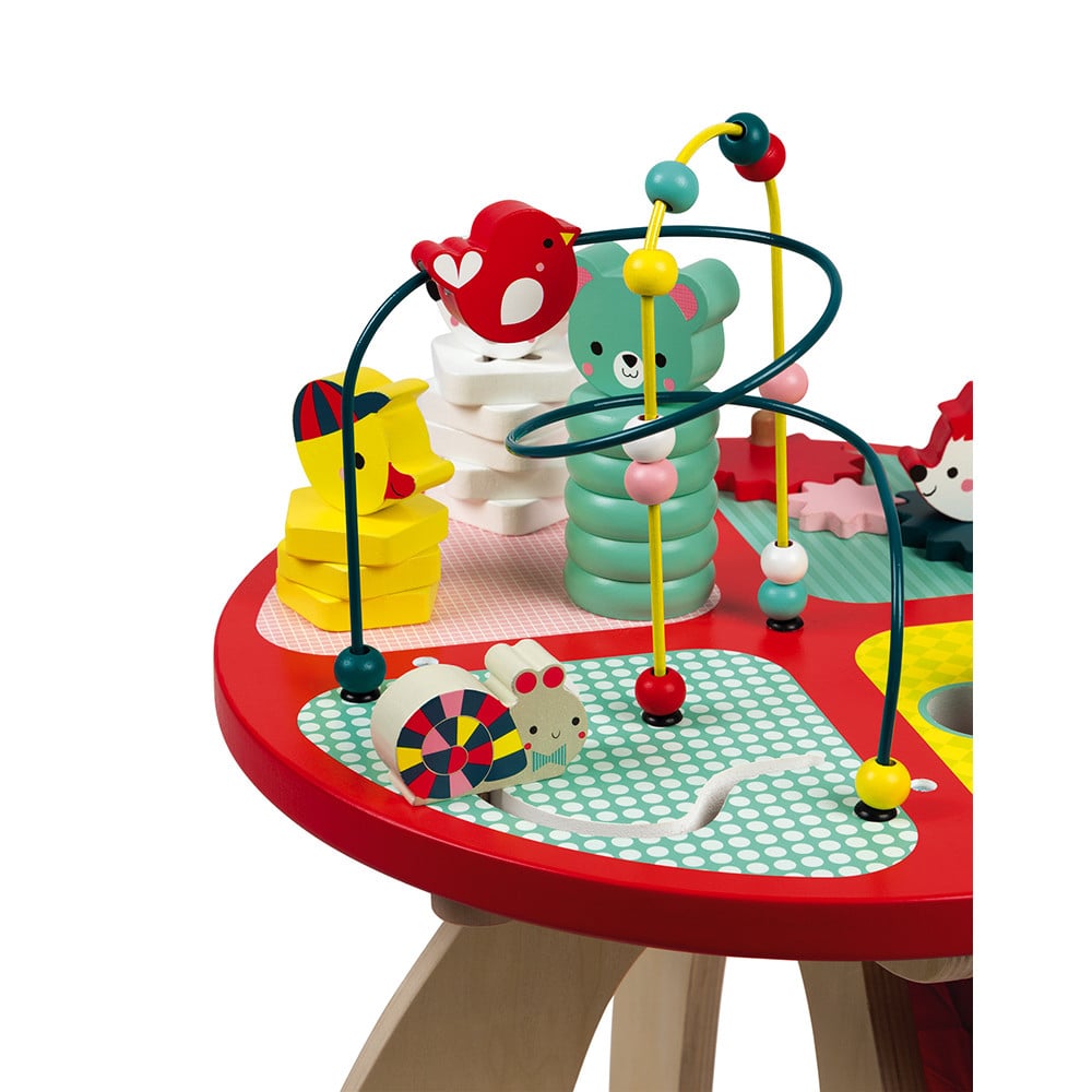 Janod Baby Forest Activity Table - Push their dexterity, concentration and fine motor skills as they guide the colourful beads or beautiful bird along the 2 looping routes or the snail along the maze!