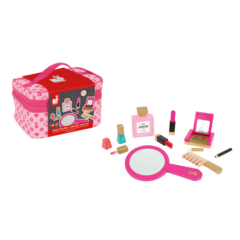 Janod Vanity Set A lovely gift set of wooden keepsakes that enhance imaginative role play and motor skills.