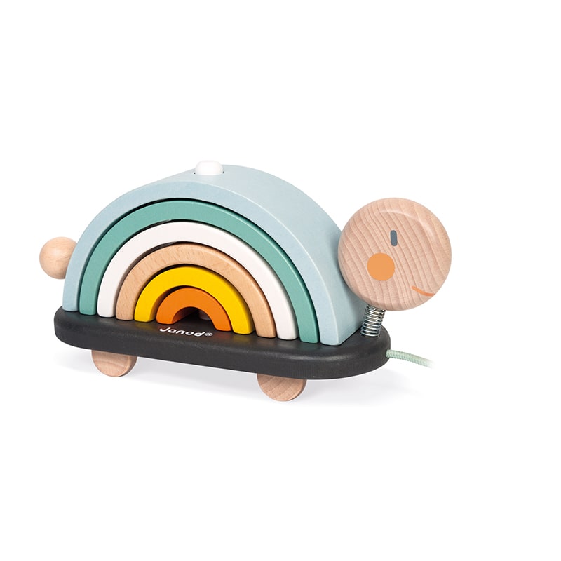 Janod Sweet Cocoon Rainbow Turtle Pull Along and Construction Toy