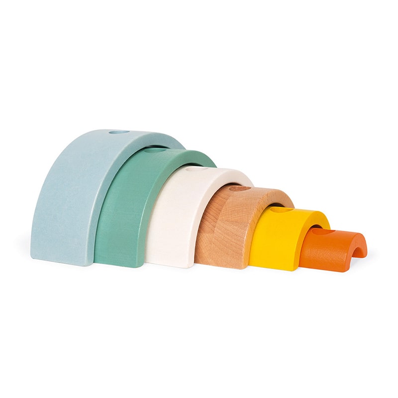 Janod Rainbow Turtle - not only is this a sweet pull-along toy, it also features a rainbow shell comprising of 6 wooden circular arches, which can be used as a balancing and construction toy too!
