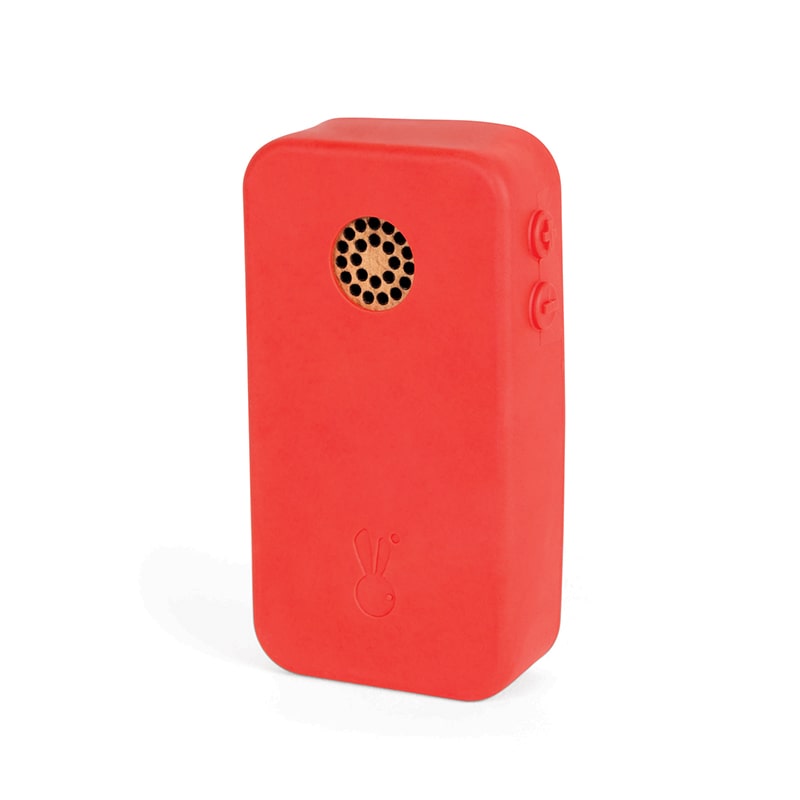 This great toy telephone by Janod is made from beech wood and has 7 soft plastic sound keys: home key, email, alarm, ring, camera, settings and SMS.  The sound telephone is protected by a silicone case that's easy for