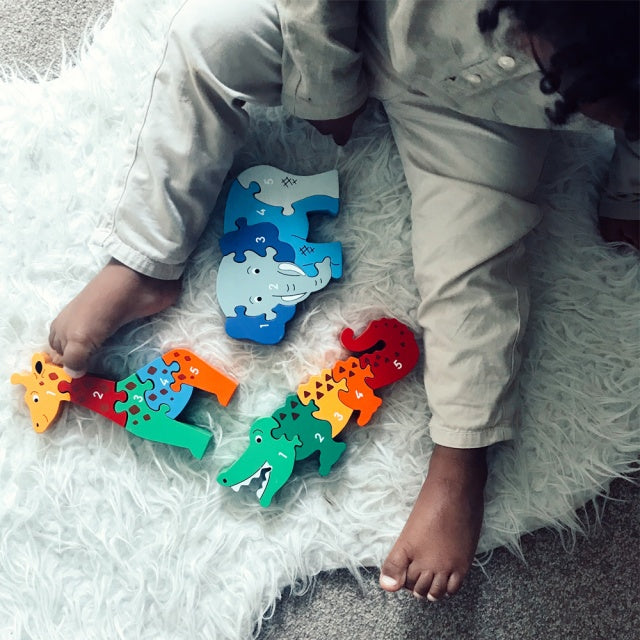 Lanka Kade 5 Piece Crocodile Jigsaw Fair Trade Wooden Toy. Say It Baby Gifts.