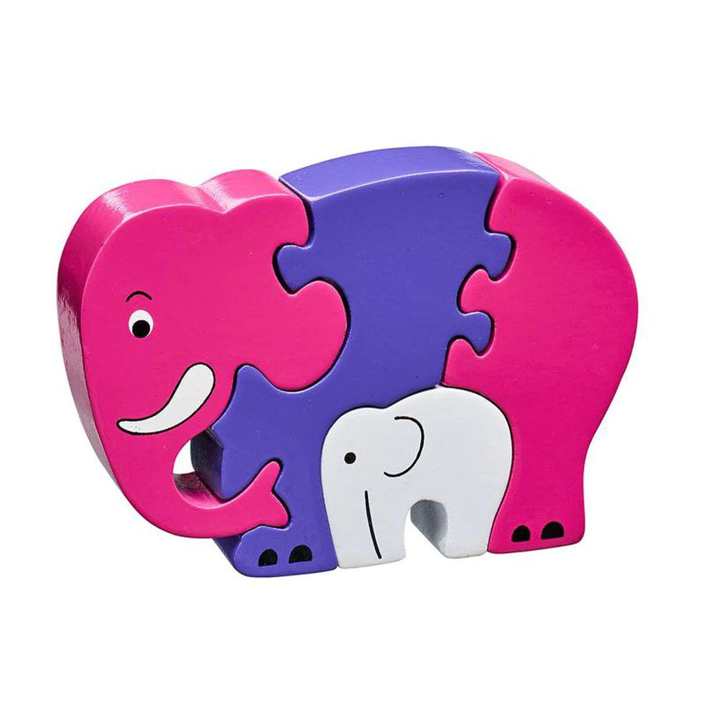 Lanka Kade 5 Piece Pink Elephant and Baby Jigsaw - a fantastic five piece jigsaw. Little ones can learn to slot the pieces together to form elephant and little baby calf. The puzzle is super chunky (2.5cm thick) and can stand on its own once complete.
