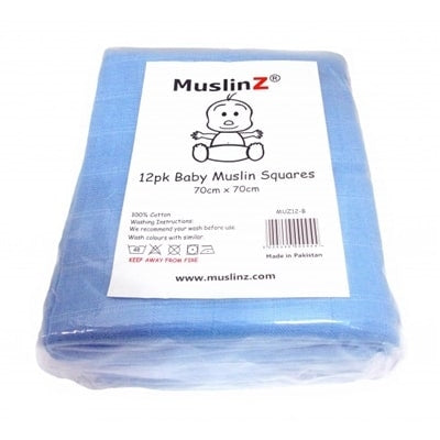 Muslinz - Blue Premium Baby Muslin Squares (Pack of 12) - Say It Baby 