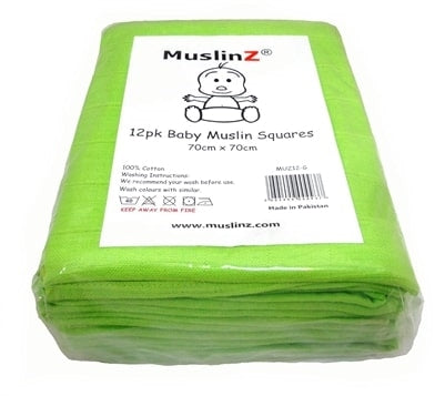 Muslinz - Green Premium Baby Muslin Squares (Pack of 12) - Say It Baby 