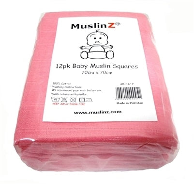 Muslinz - Pink Premium Baby Muslin Squares (Pack of 12) - Say It Baby 