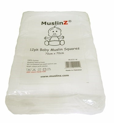 Muslinz - White Premium Baby Muslin Squares (Pack of 12) - Say It Baby 