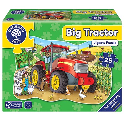 Orchard Toys Big Tractor Jigsaw Puzzle - a fun 25-piece tractor shaped puzzle. A bright and colourful puzzle by Orchard Toys for ages 3-6 years old. Little hands will enjoy putting together the chunky, wipe-clean pieces of this big red tractor.