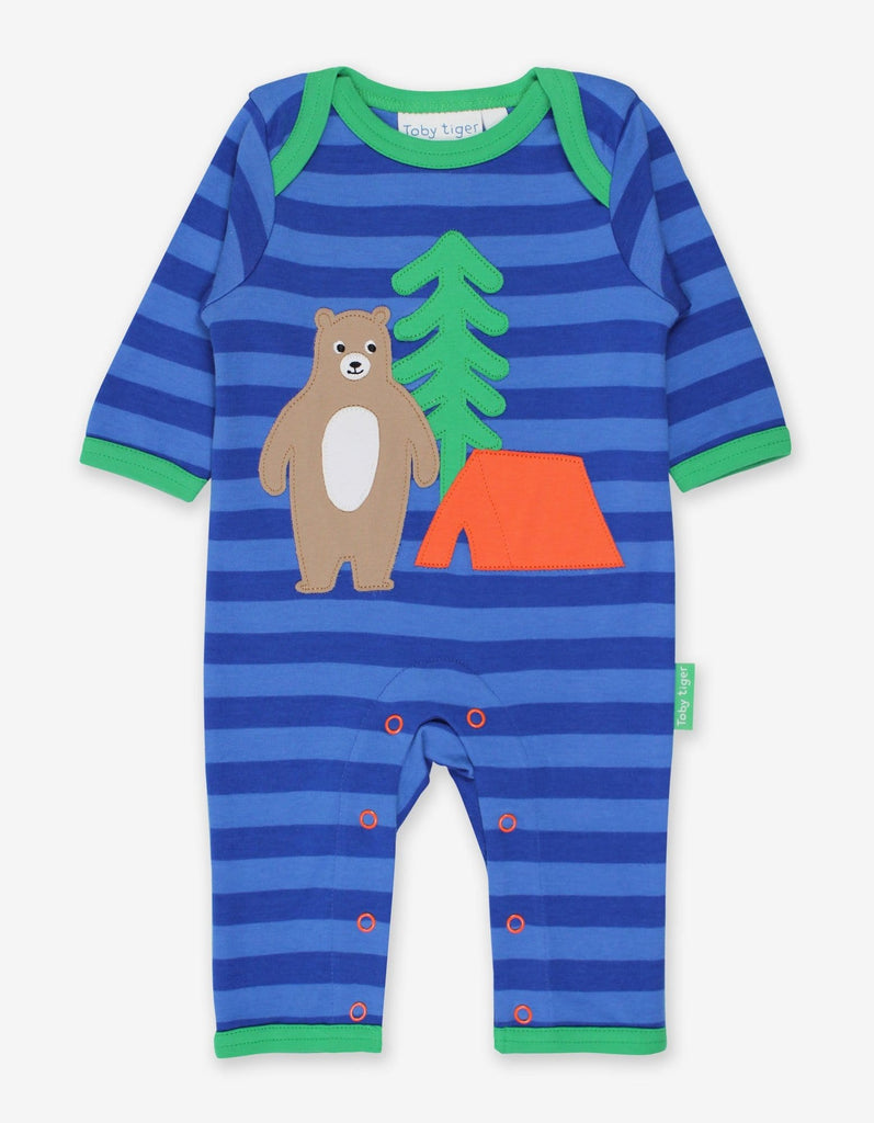 Toby Tiger Organic Camping Bear Applique Sleepsuit