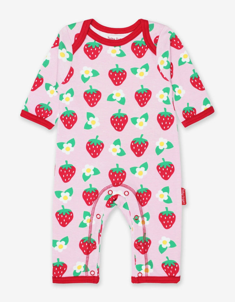 Toby Tiger Organic Strawberry Print Sleepsuit