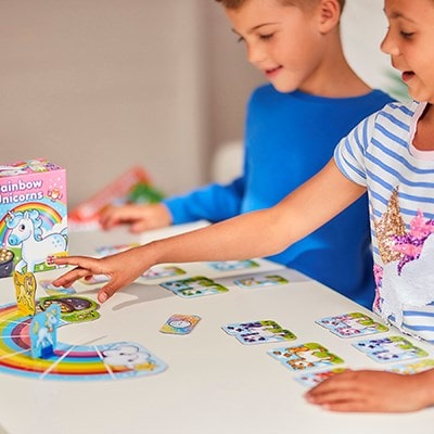 Rainbow Unicorn Game for kids Featuring friendly unicorn characters and a rainbow playing board that children will love.