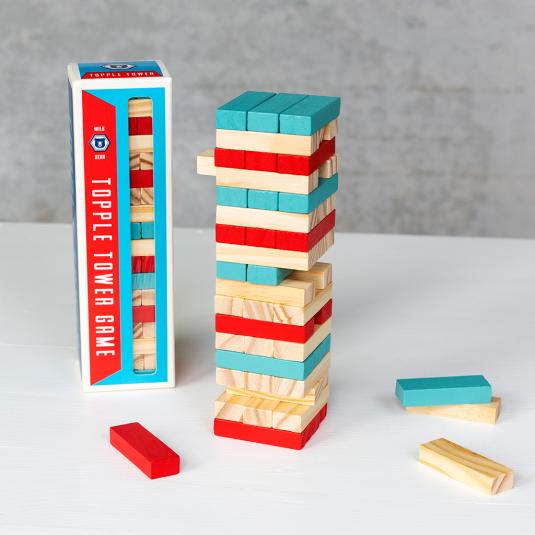 Put your hand-eye coordination and steady hand to the test with this fun Mini Wooden Topple Tower game by Rex London.