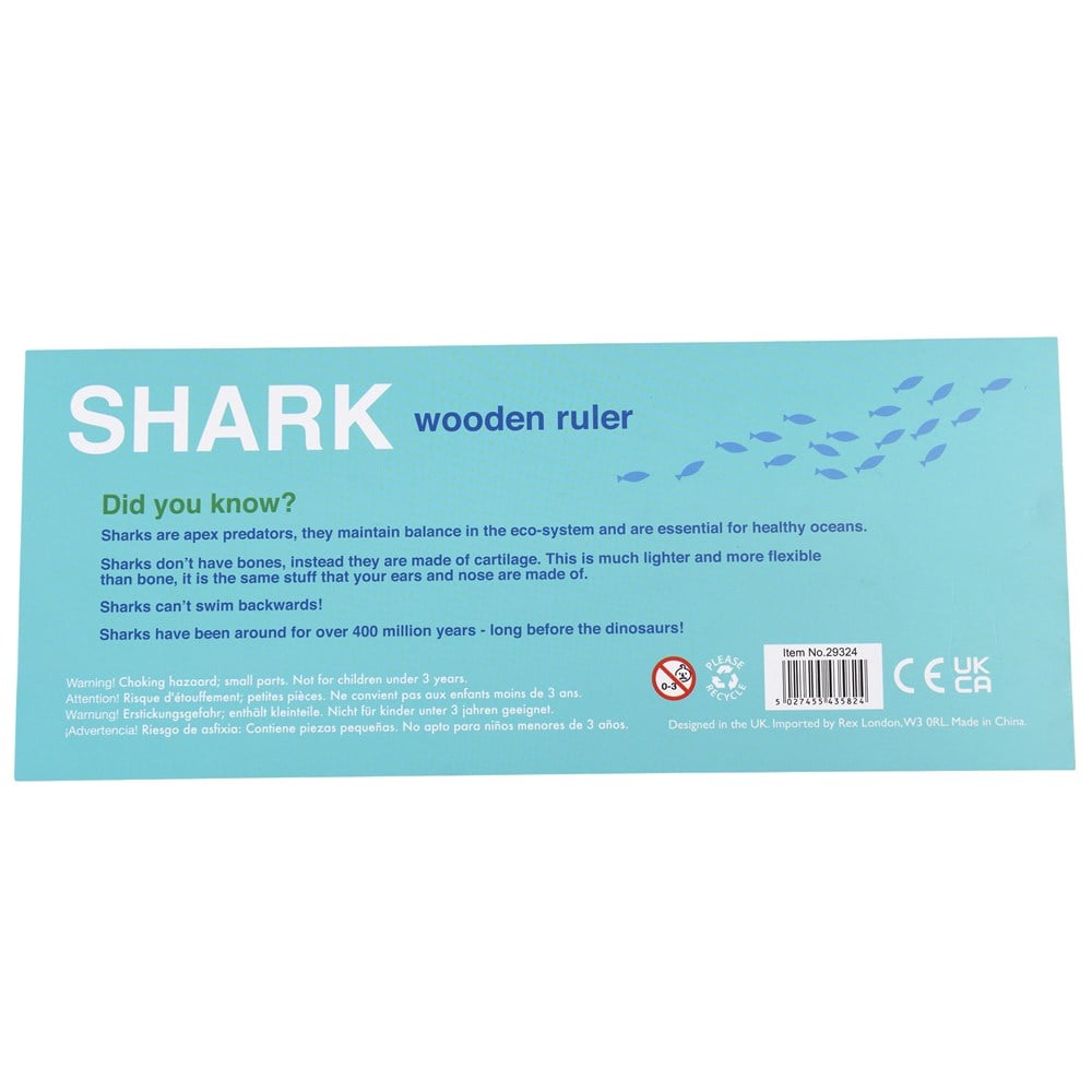 Shark Wooden Ruler by Rex London. Comes with fun shark facts