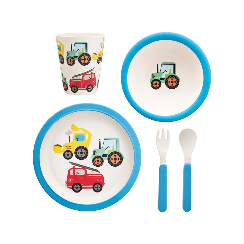Sass & Belle Transport Bamboo Tableware Set - tractors and diggers